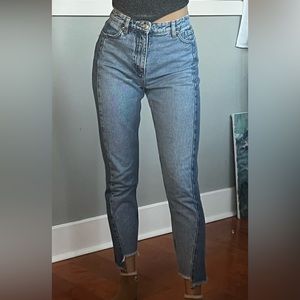 High waisted Straight jeans with side panel blocking
